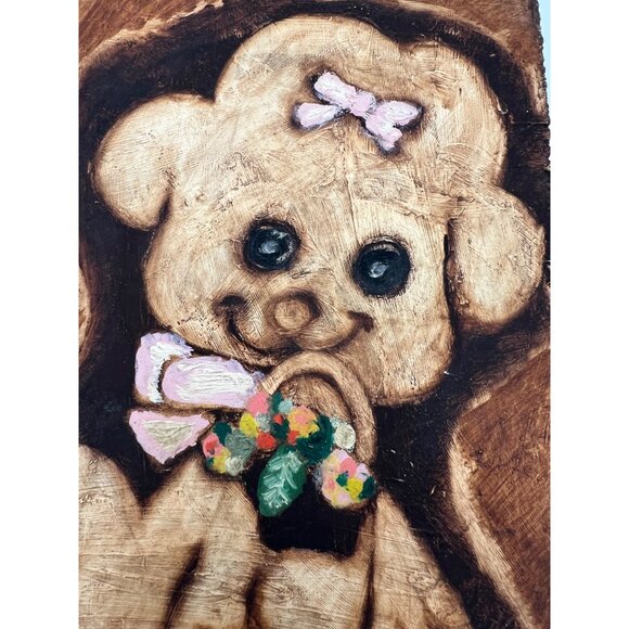 Whimsical Vintage Dog Painting Wall Plaque Signed Hand Painted 7" x 5" Big Eyes - Picture 3 of 6